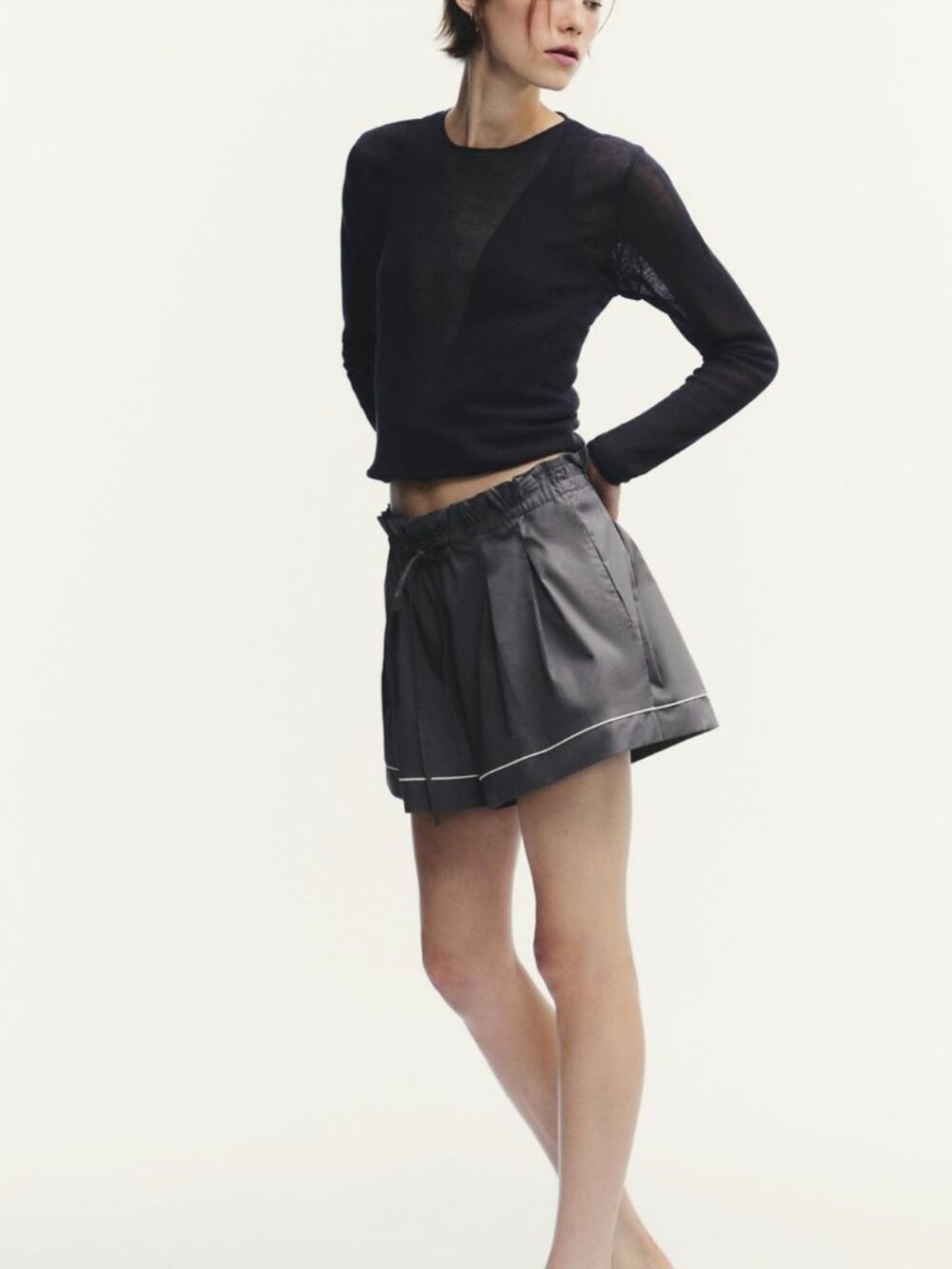 NWT Zara Women's Piping Detail Volume Shorts Washed Petrol 1255/535/414 Size M - Picture 7 of 9